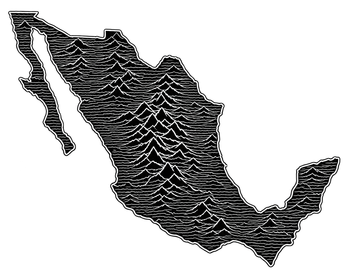 Mapa de México formado por ondas y crestas
